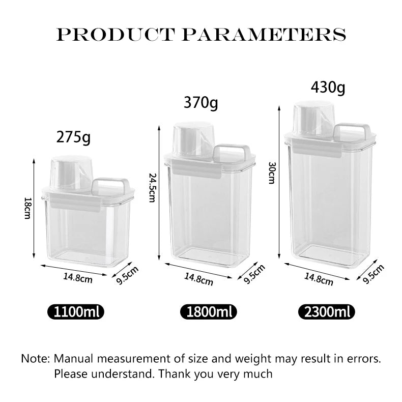 2300ml Airtight Laundry Detergent Storage Container – Clear Jar with Lid & Labels for Powder, Bleach, or Grains