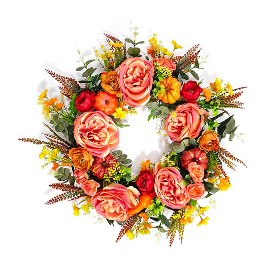 Autumn Peony Pumpkin Wreath