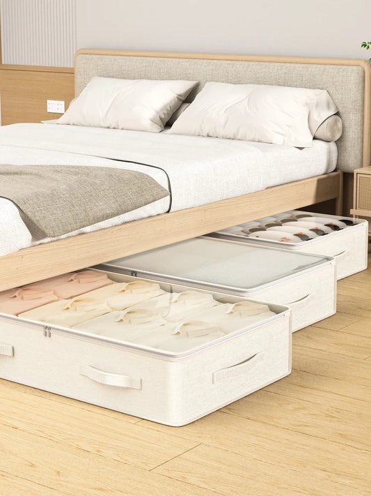“1PC Cotton & Linen Transparent Under-Bed Storage Bag – Clothes & Household Organizer”