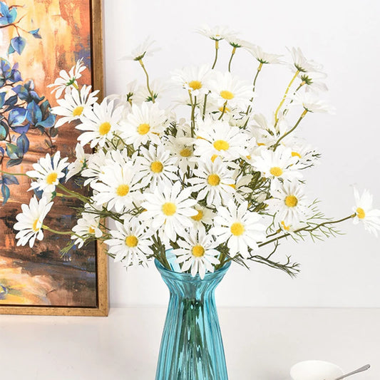 Artificial White Daisy Flower Bouquet – 3/5/10 Pcs Silk Fake Flowers for Home