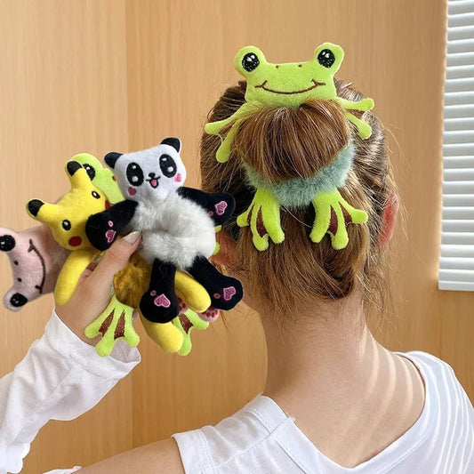 1pc Frog Plush Hair Scrunchie – Cute Green Elastic Hair Band for Women & Girls