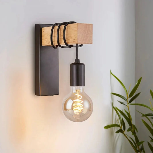 Retro Wooden Industrial LED Wall Lamp