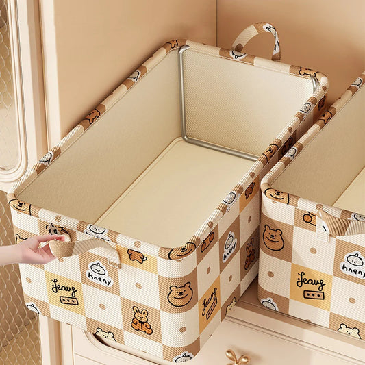 Cartoon Bear Steel Frame Clothing Storage Box – Dormitory & Wardrobe Fabric Organizer