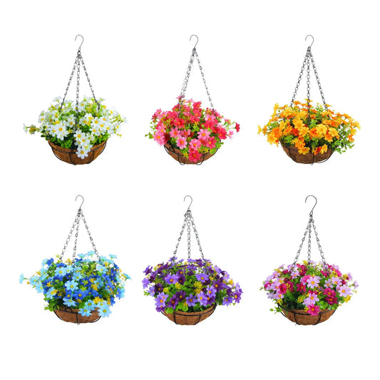 Artificial Hanging Flower Basket – Lifelike Floral Decoration for Home & Garden