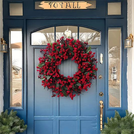 Red Berry Christmas Wreath – Handmade Holly Door & Wall Decor