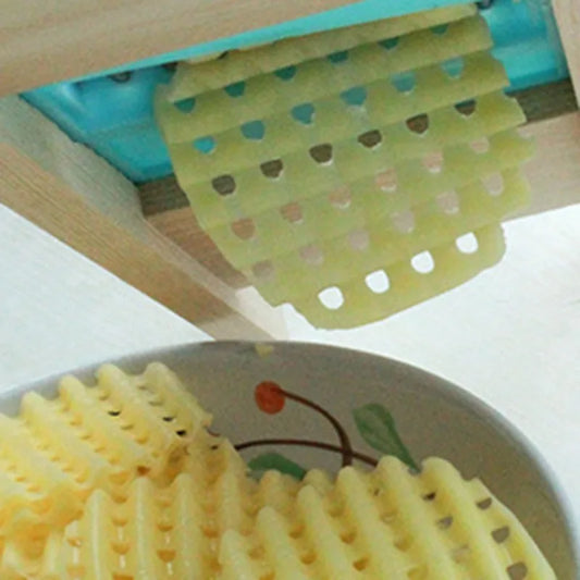 Fries & Potato Grid Cutter – Stainless Steel & Wooden Vegetable Slicer