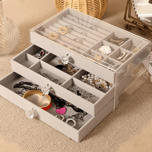 Acrylic Velvet Jewelry Organizer with 3 Drawers
