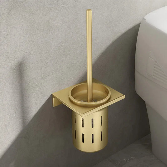 Wall-Mounted No-Drill Toilet Brush Set – Brushed Gold