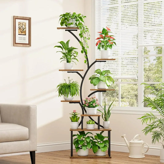 8-Tier Indoor Plant Stand with Grow Light – Metal Plant Shelf
