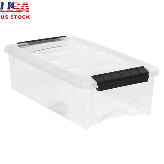 5QT Clear Modular Storage Box – Stackable Organizer with Handle & Buckle Latches for Home & Office