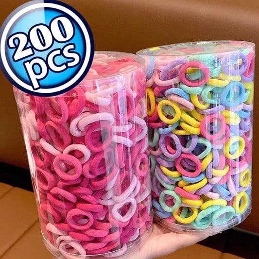 200pcs Colorful Nylon Elastic Hair Bands – Small Hair Ties for Women & Girls