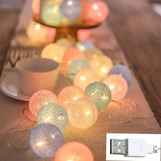 LED Cotton Ball Fairy String Lights