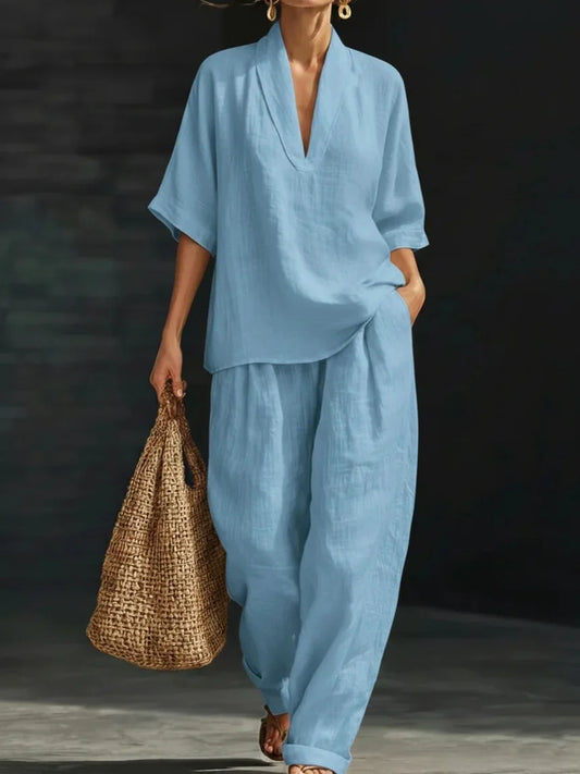 Women's Casual V-Neck Two-Piece Set