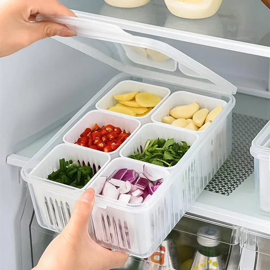 Refrigerator Fresh-Keeping Food Storage Box – Drain Basket for Vegetables, Fruits, Garlic, Ginger, Onion & Peppers