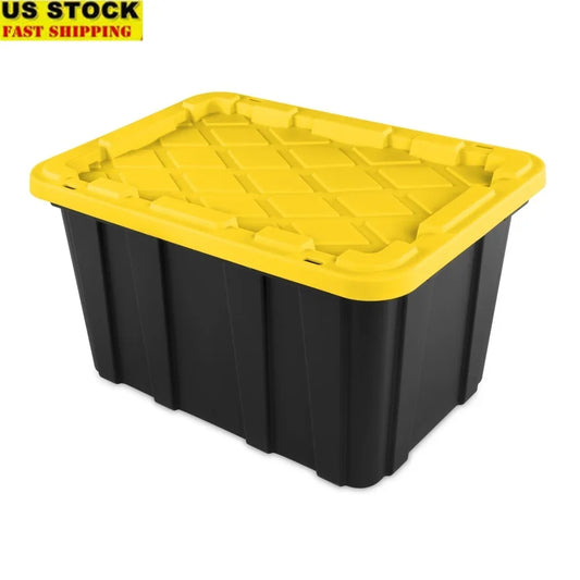 27-Gallon Heavy Duty Plastic Storage Bin – Stackable Tote with Snap-On Lid for Garage & Basement