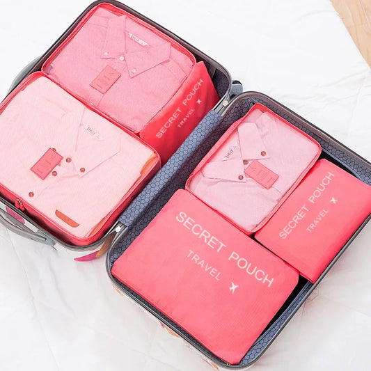 6pcs Travel Storage Bags with Zipper (Pink/Blue/Grey)