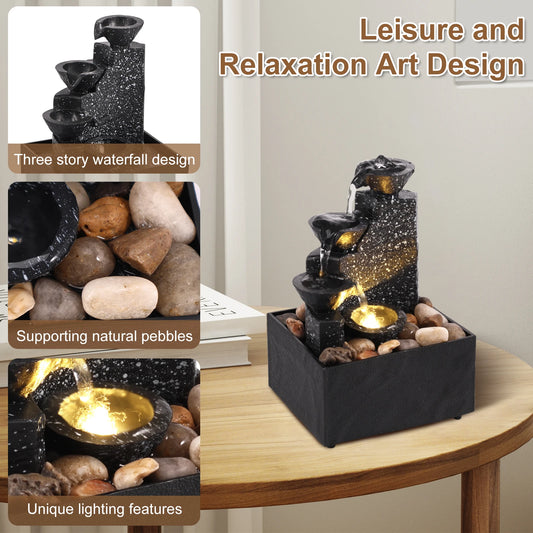Tabletop Waterfall Decor – Desktop Feng Shui Flowing Water Fountain Ornament