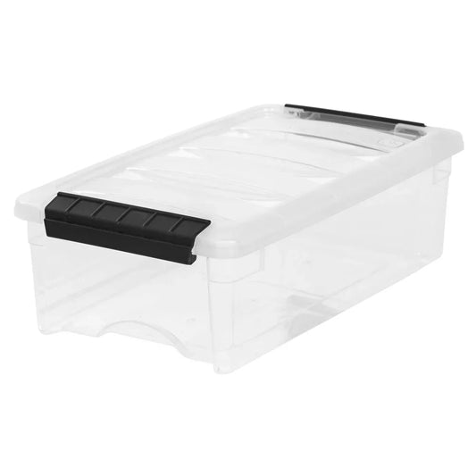 5QT Clear Modular Storage Box – Stackable Organizer with Handle & Buckle Latches for Home & Office