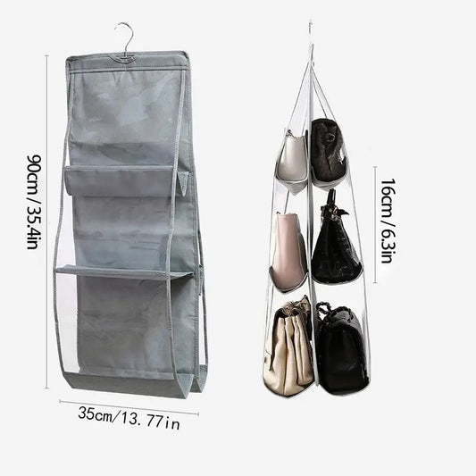 6-Pocket Hanging Handbag & Accessory Organizer – Waterproof Wardrobe Storage Bag with Hanger