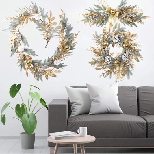 Golden Christmas Wreath – Elegant Rattan Holiday Door