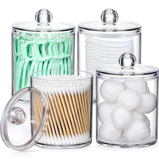 4-Pack Clear Acrylic Qtip Holder Set