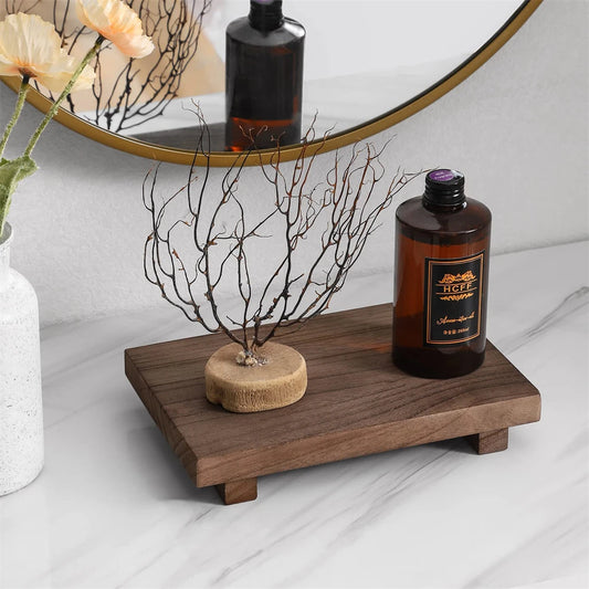 Farmhouse Wooden Tray Pedestal Stand – Decorative Riser for Bathroom, Kitchen & Vanity