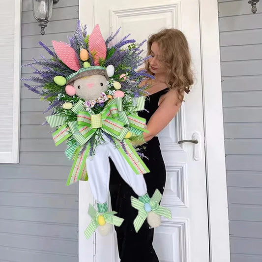 Easter Bunny Wreath with Lavender & Eggs – Spring Door Decoration