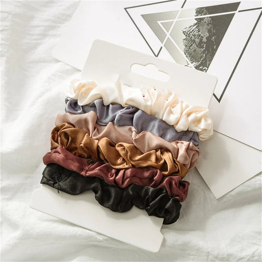 6pcs Satin Hair Scrunchies – Soft Hair Ties for Women & Girls