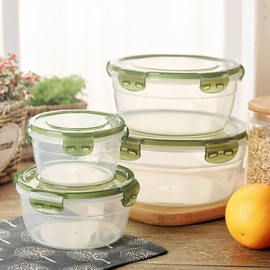1/4pcs Round Plastic Storage Box with Lid – Stackable Transparent Sealed Lunch Containers, Microwave Safe