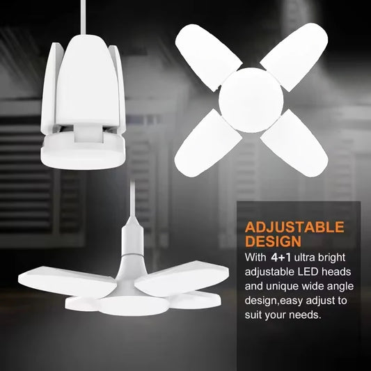 E27 Foldable Fan-Shaped LED Bulb – 28W Adjustable Light for Home & Garage