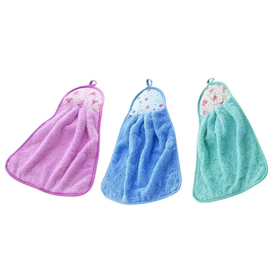 3pcs Coral Fleece Fingertip Hanging Towels