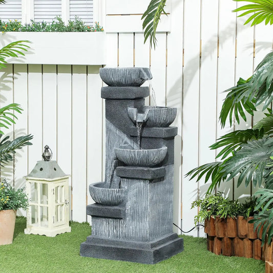 "33.5'' Tall 4-Tier Outdoor Water Fountain – Resin Cascading Bowls with LED Lights and Pump for Garden"

Tags (short):
