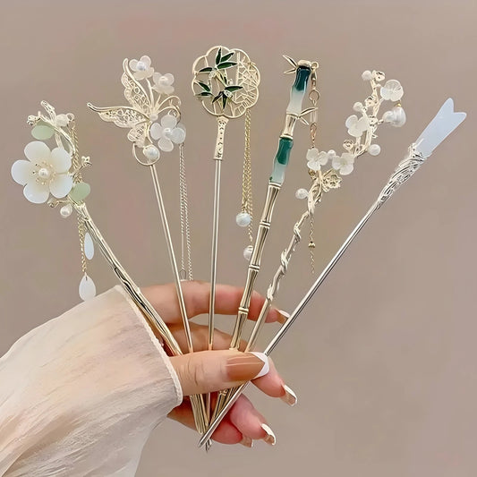 Elegant Chinese-Style Tassel Hair Stick – Traditional Floral Hairpin for Women