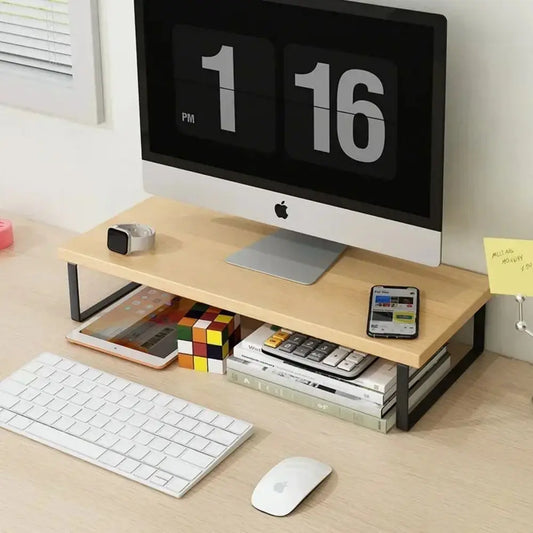 Wooden Desktop Organizer Stand with Storage Drawers – Monitor Riser for Home & Office