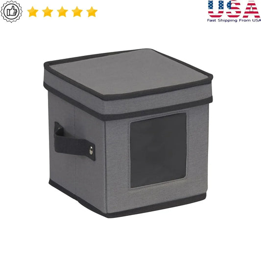 Foldable Saucer Storage Box – Holds 12 Saucers with Felt Protectors, Stackable with Windowed Panel