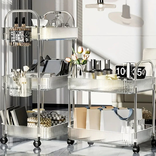 Large Transparent Acrylic Rolling Storage Trolley