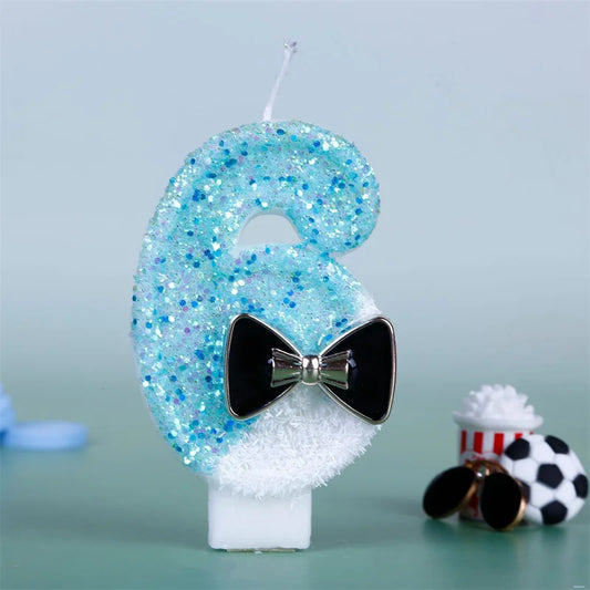 Blue Number Birthday Candle – Decorative White-Stitched Candle
