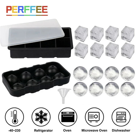 4/6/8 Grid Silicone Ice Cube Mold with Lid – Square & Ball Ice Maker Tray for Whiskey