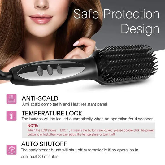 Electric Hair Straightener Brush – Ceramic Hot Comb for Hair & Beard