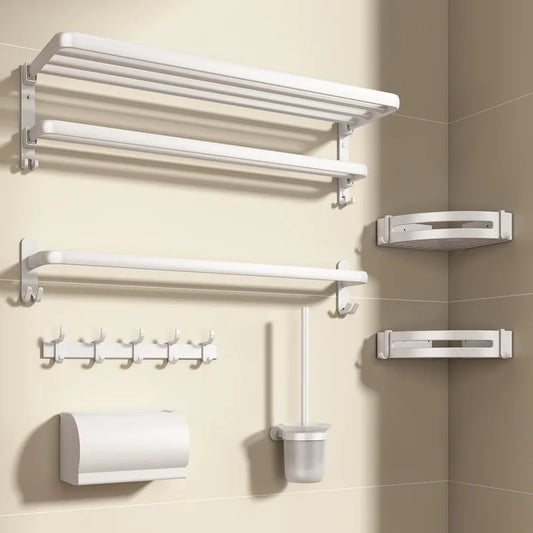 Foldable White Aluminum Towel Rack