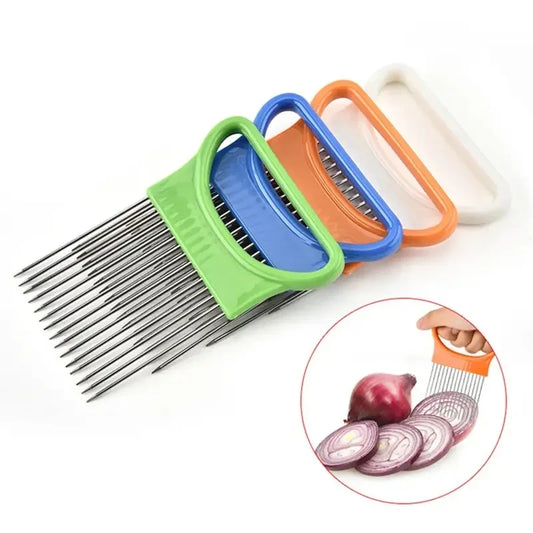 Colorful Onion Slicer with Stainless Steel Holder – Easy Vegetable Chopper