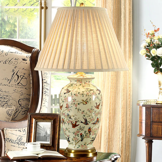 Vintage Ceramic Flower & Bird Lamp