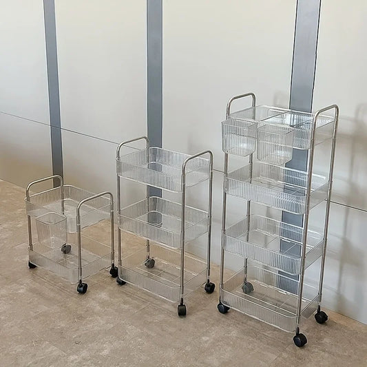 Large Transparent Acrylic Rolling Storage Trolley