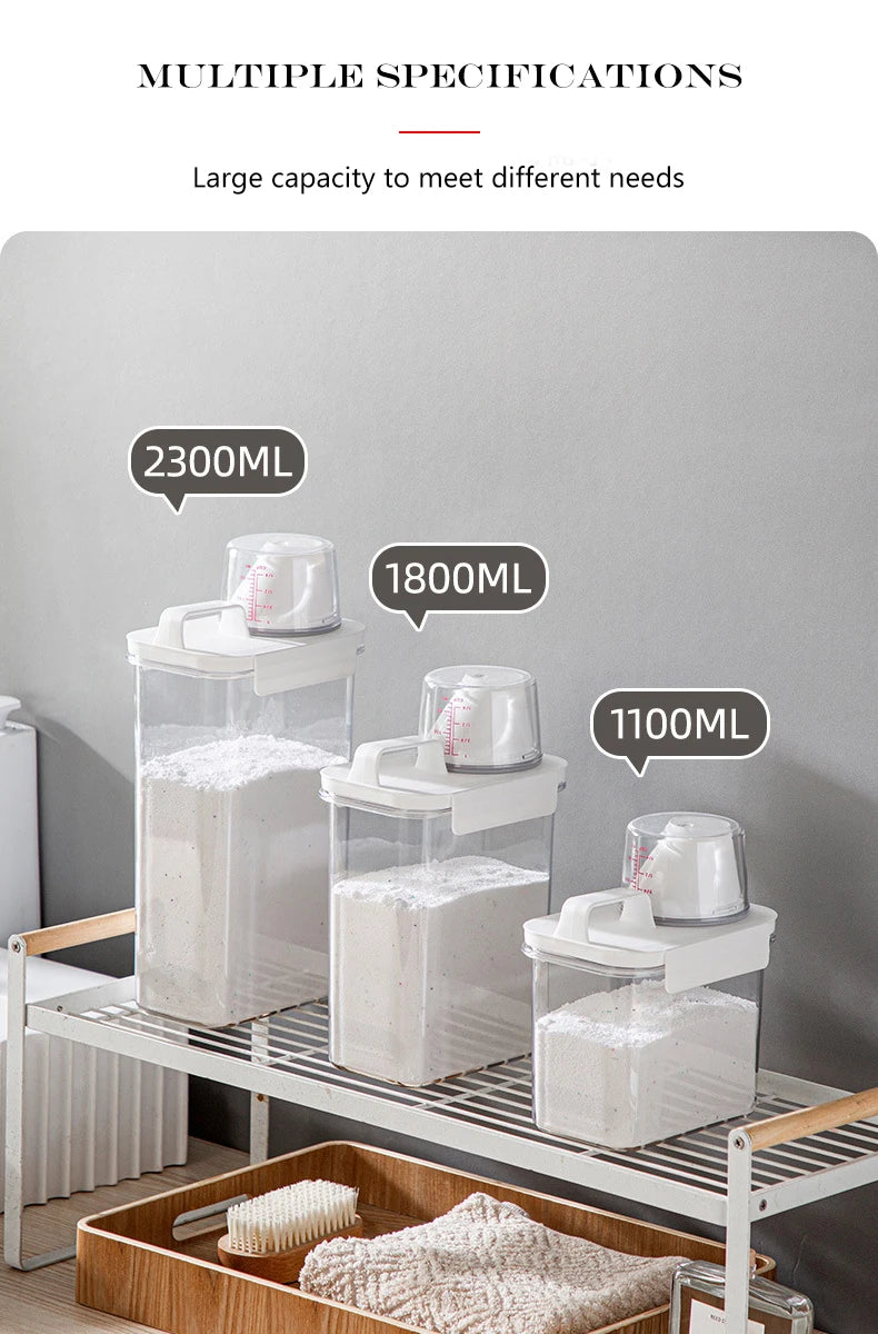 2300ml Airtight Laundry Detergent Storage Container – Clear Jar with Lid & Labels for Powder, Bleach, or Grains