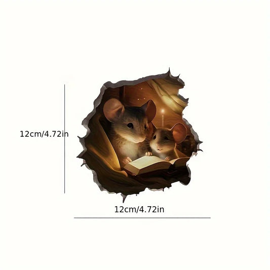 3D Reading Mouse Wall Sticker – Cute Cartoon Animal Vinyl Home Decoration