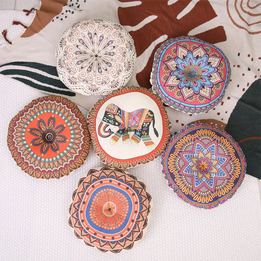 Vintage Round Futon Floor Cushion – Retro Bohemian Tatami Seat