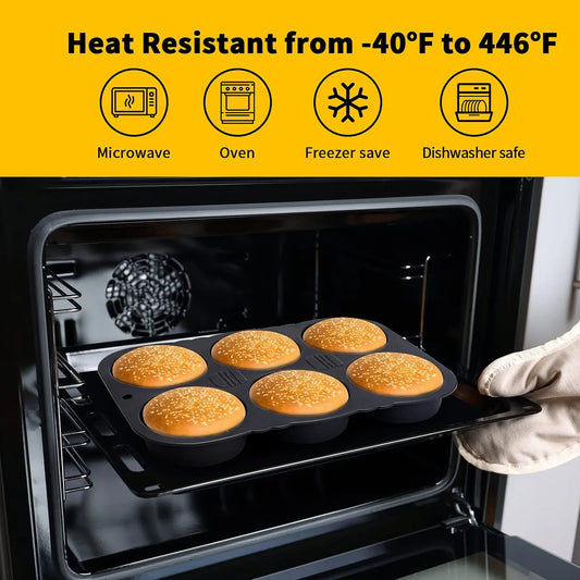 6-Cavity Reusable Silicone Hamburger Bun Mould