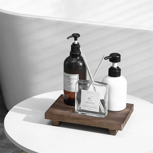 Farmhouse Wooden Tray Pedestal Stand – Decorative Riser for Bathroom, Kitchen & Vanity