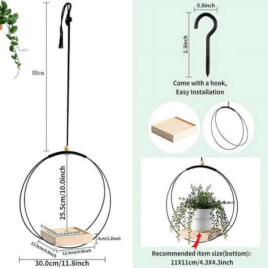 Metal Ring Hanging Basket with Wooden Base
