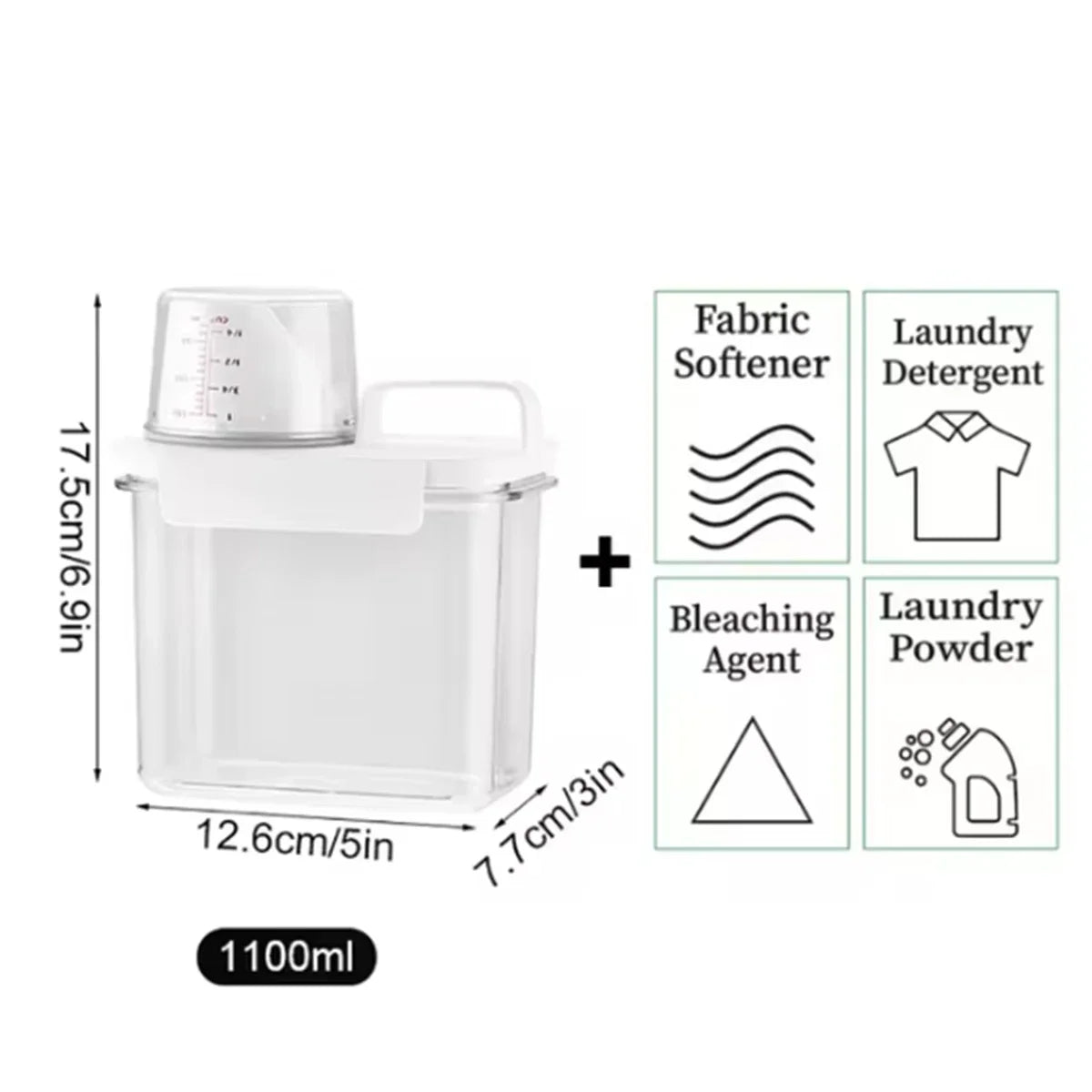 2300ml Airtight Laundry Detergent Storage Container – Clear Jar with Lid & Labels for Powder, Bleach, or Grains